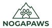 Logo of NOGAPAWS with a mountain and paw print design on a transparent background
